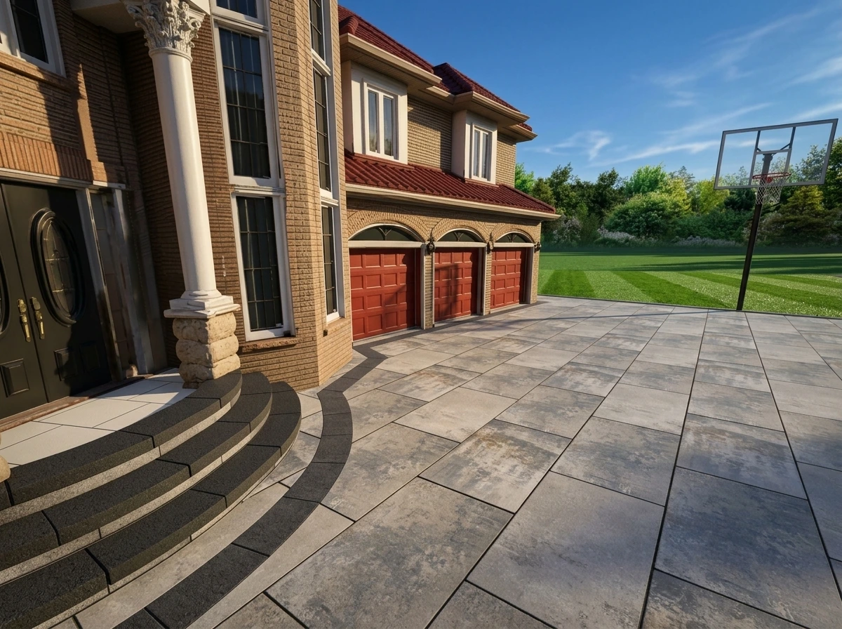 Curved steps & granite entrance