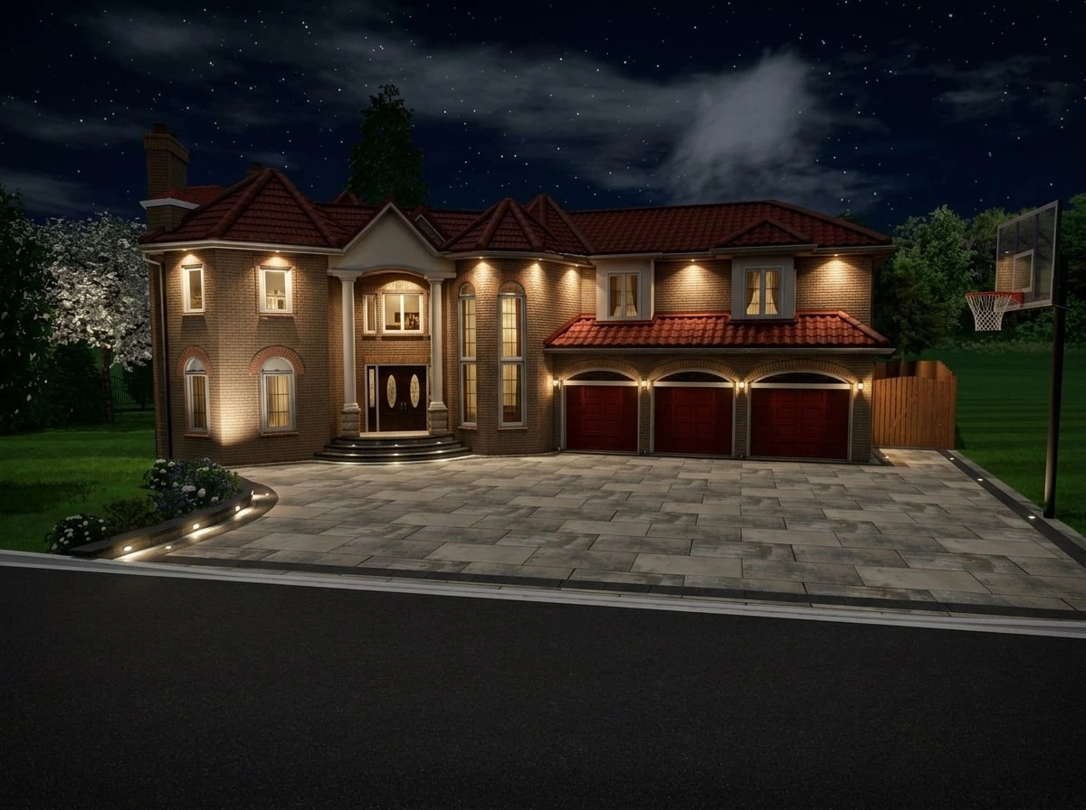 Front elevation at night